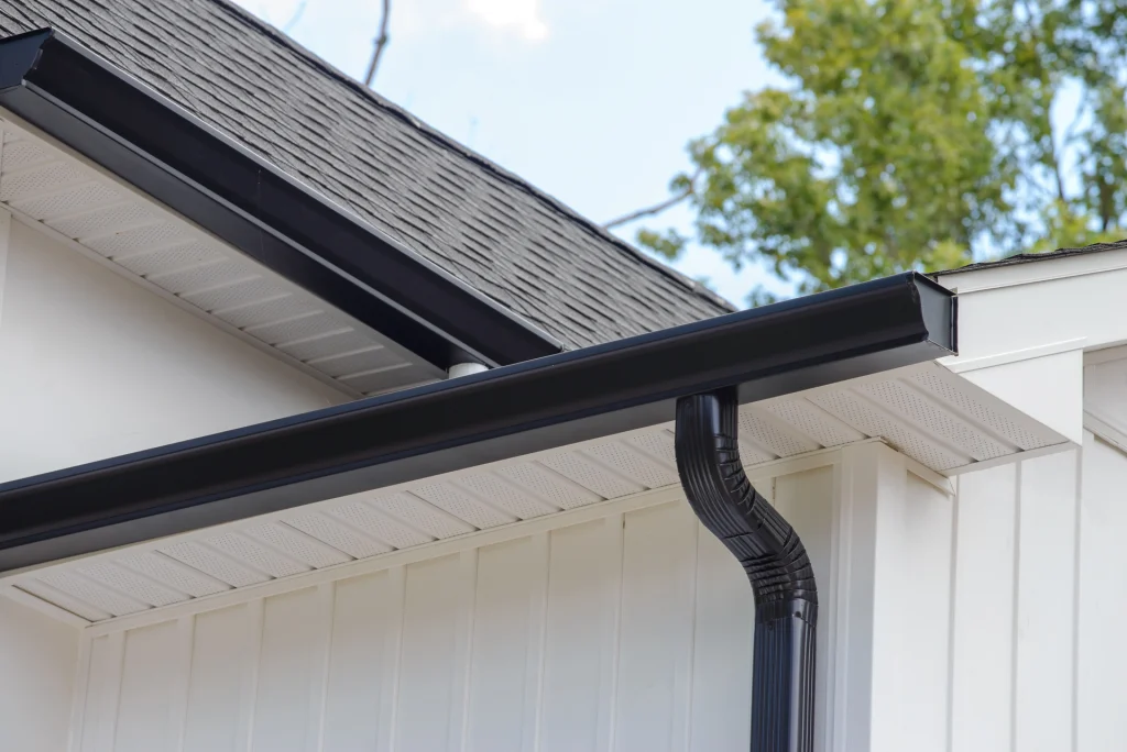 New seamless gutter and downspout on a home