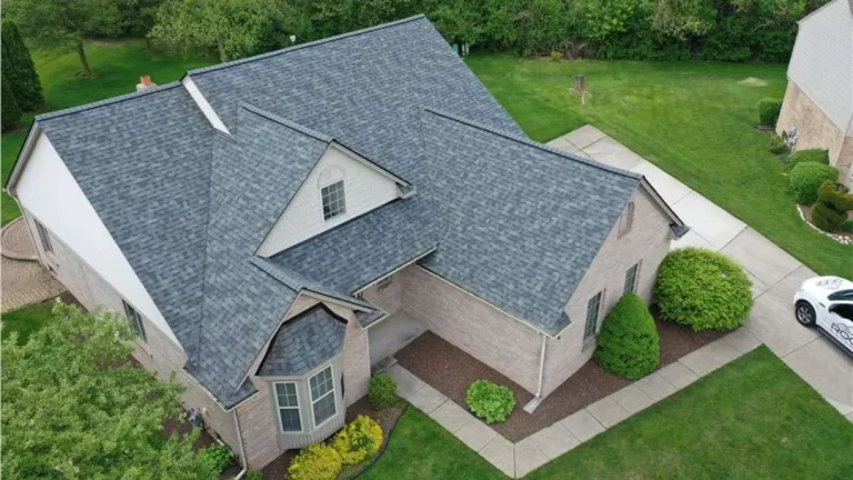 Aerial view of a new gray shingle roof on a home in Tinton Falls, NJ