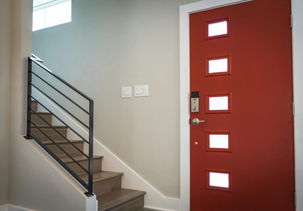 Matawan NJ 11 Modern red entry door with glass lites