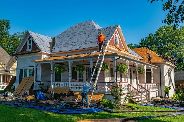 Keansburg NJ 9 Roofing crew tearing off an old roof on a Victorian home