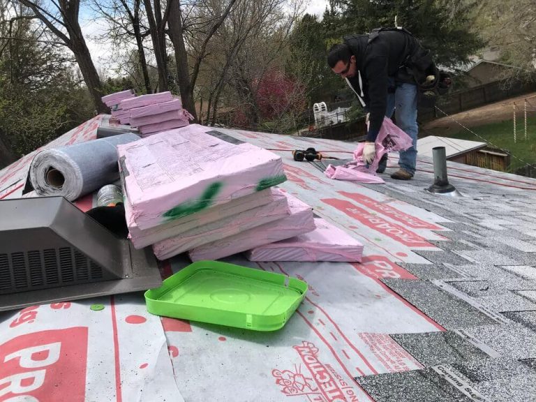 Owens Corning synthetic underlayment going down on a roof deck