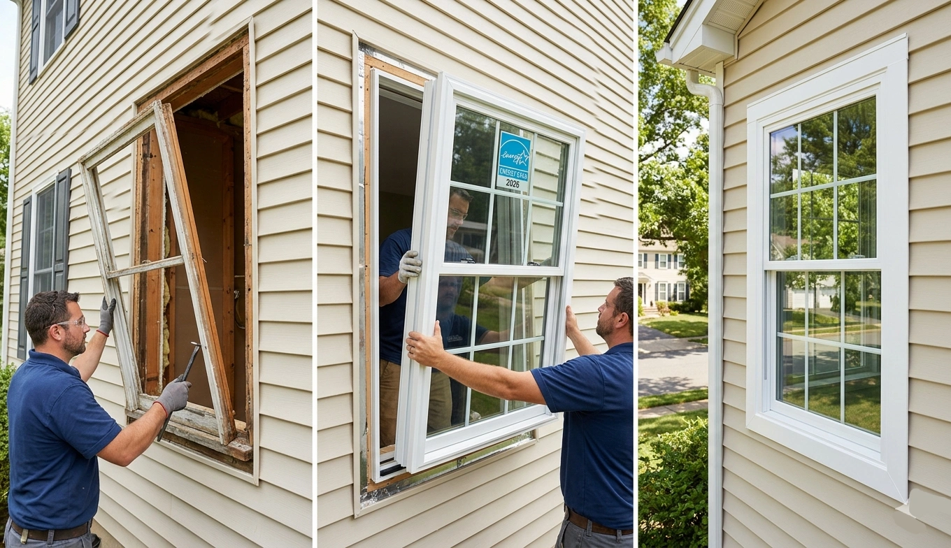 Window Replacement in Lincroft, NJ: What Middletown Township Homeowners Need to Know in 2026 1 Premium replacement windows being installed on a colonial home in Lincroft, NJ near the Middletown border - fiberglass frames and custom divided lites