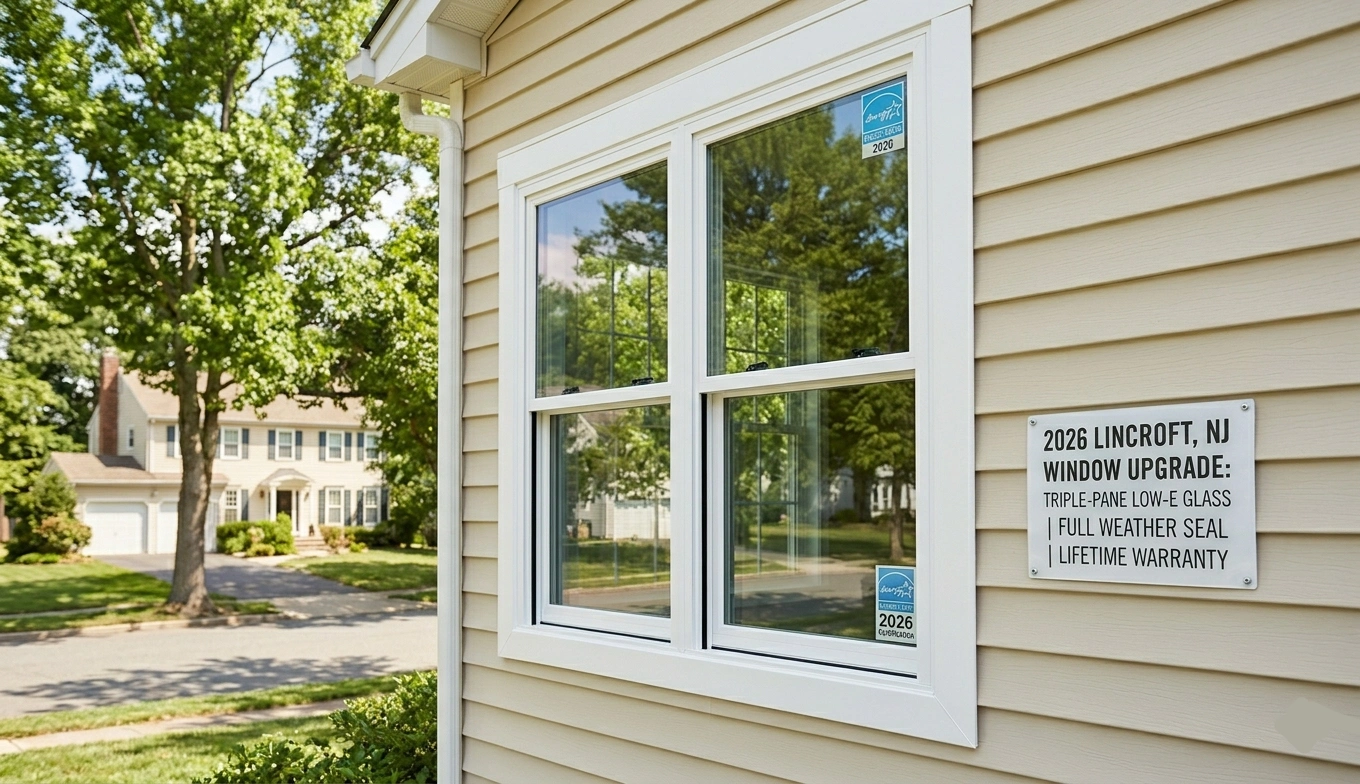 Window Replacement in Lincroft, NJ: What Middletown Township Homeowners Need to Know in 2026 2 Fiberglass replacement windows installed on a colonial home in Lincroft NJ - custom divided lites match the home's character