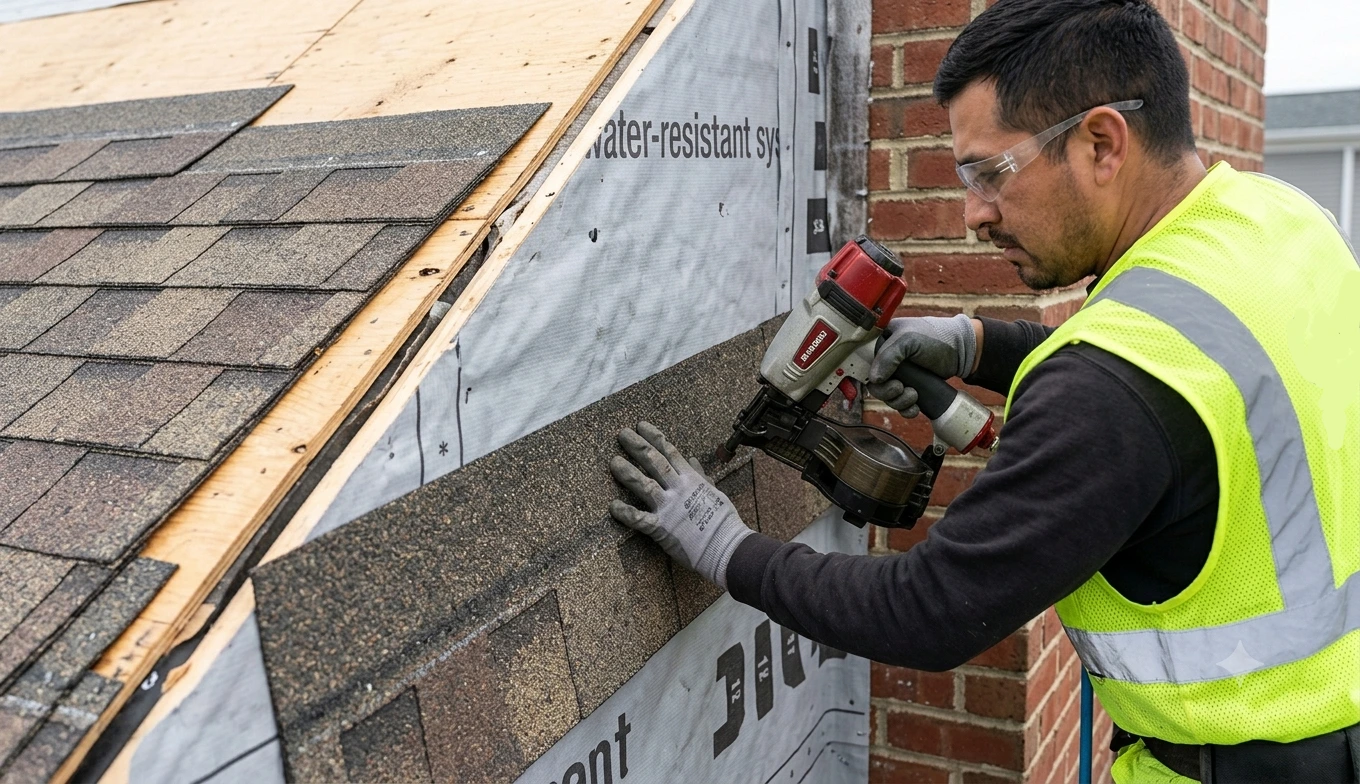 Roof Replacement in Keyport, NJ: What Waterfront Monmouth County Homeowners Need to Know in 2026 2 Completed standing seam metal roof on a waterfront home in Keyport NJ overlooking Raritan Bay - dark gray Kynar-coated panels