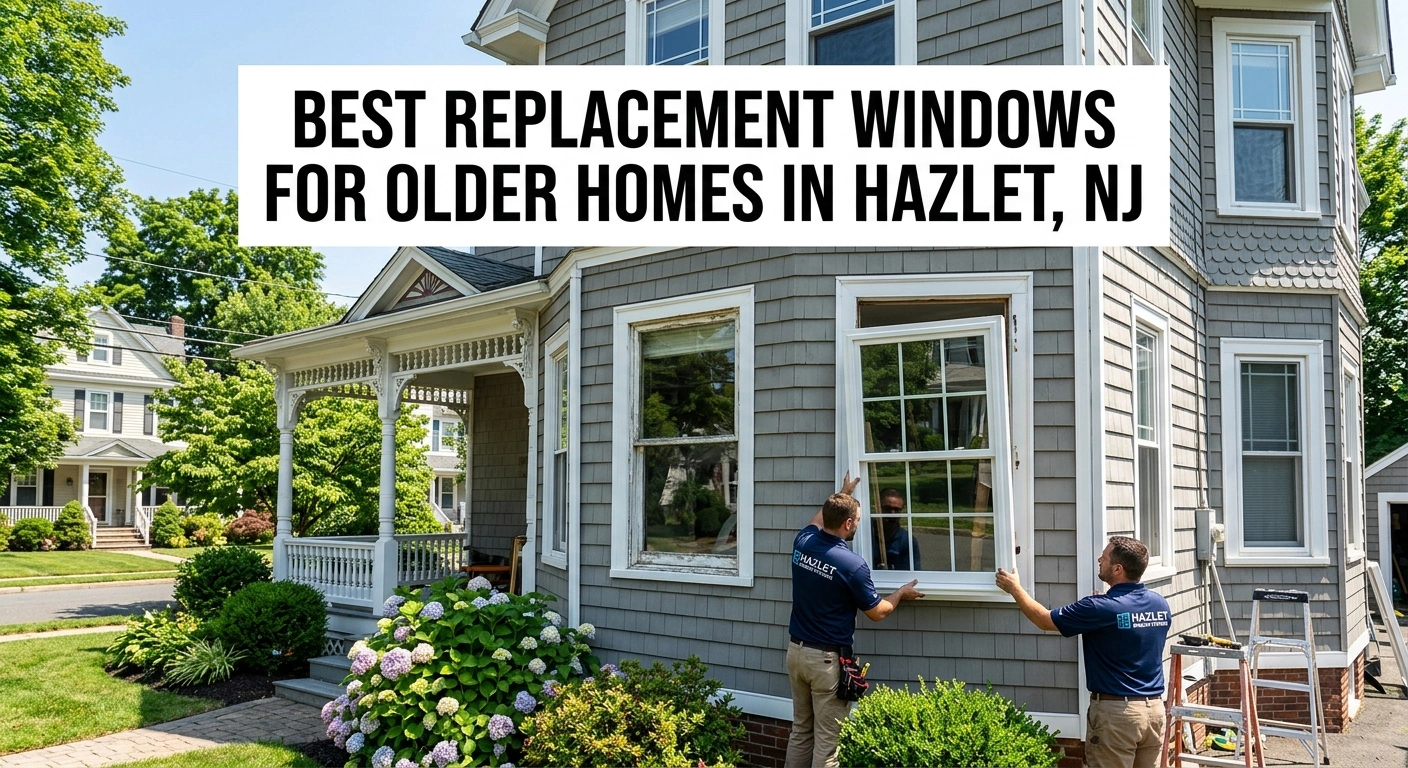Best Replacement Windows for Older Homes in Hazlet, NJ 1 New replacement windows being installed on a mid-century home in Hazlet, NJ — fiberglass frames matching the home's character