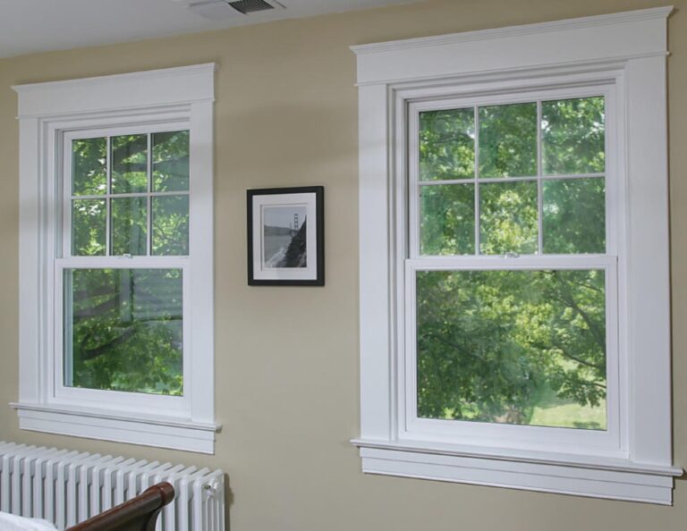 Keansburg NJ 7 New white double-hung replacement windows with wide interior trim