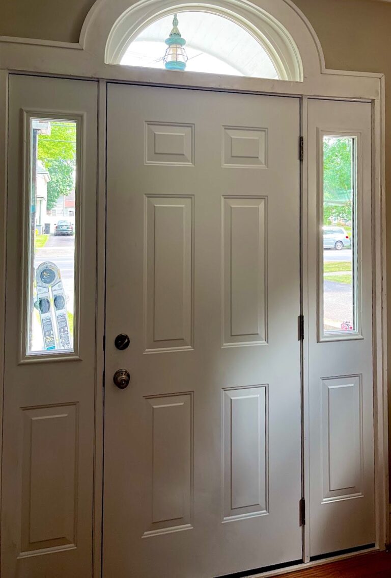 New white entry door with sidelights and a transom in Plainfield, NJ