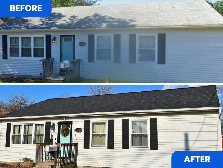 Keansburg NJ 3 Before and after roof replacement on a ranch home in Keansburg, NJ