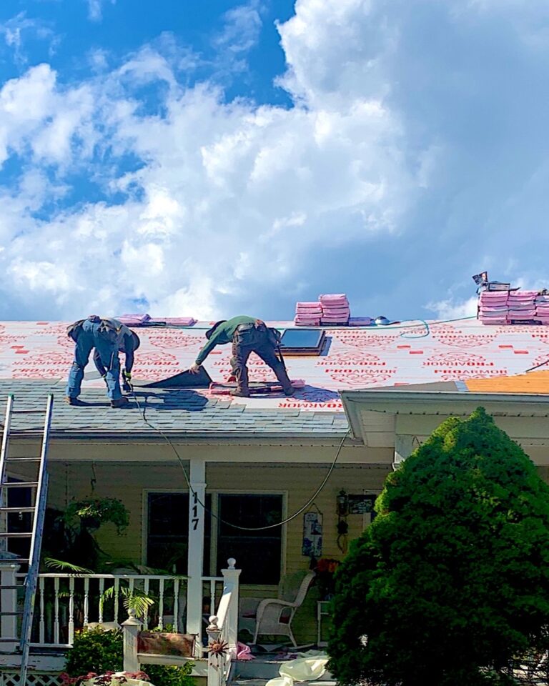 Exterior Point roofing crew installing a new roof in Oceanport, NJ