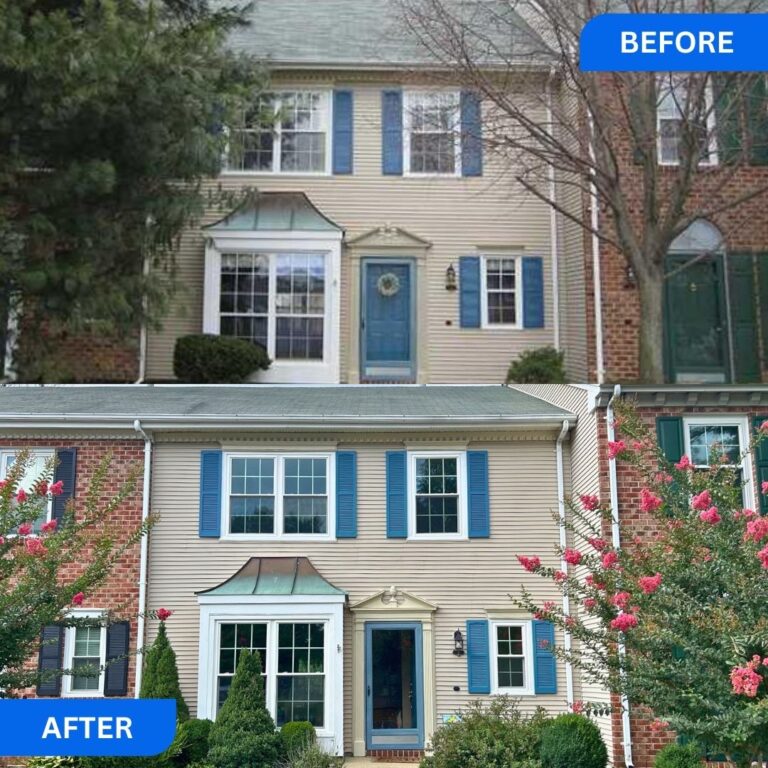 Tinton Falls NJ 3 Before and after window replacement on a townhome with blue shutters in Tinton Falls, NJ