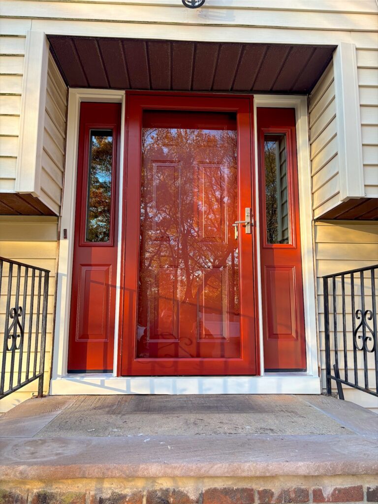 New wood-grain entry door with glass sidelights in Eatontown, NJ